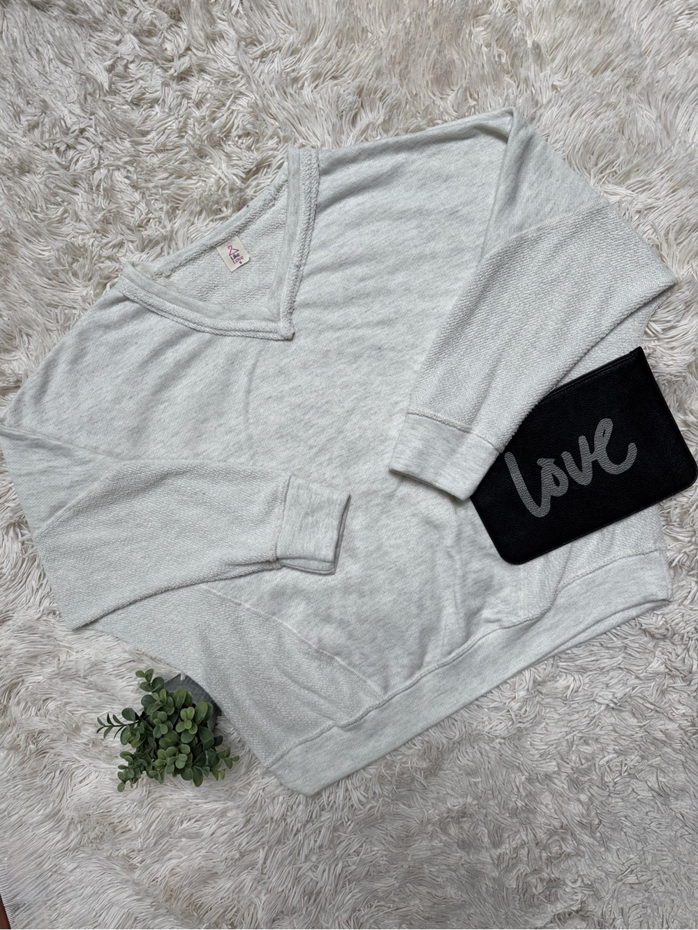 Like Love Terry V-Neck Top 💗 Heather Gray